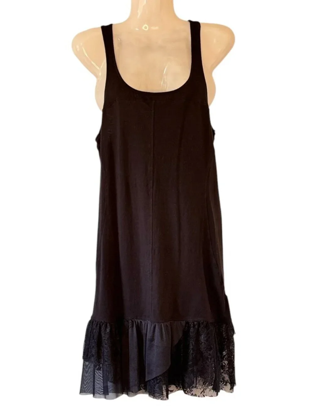 Intimately Free People Lace Tier Racerback Stretch Tank Dress Black Romantic  S